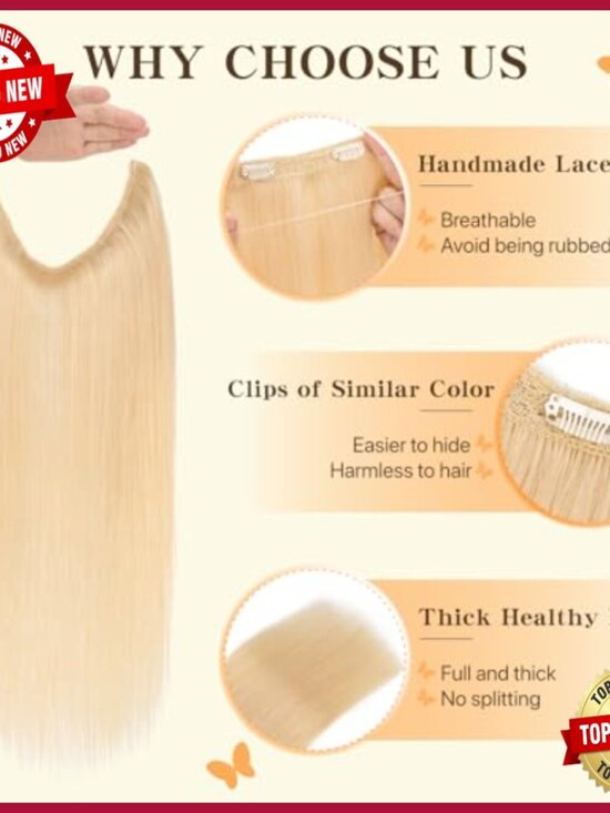 70g Human Hair Halo Extensions, 14 Inch Straight, Invisible Wire, No Tangle main image 4